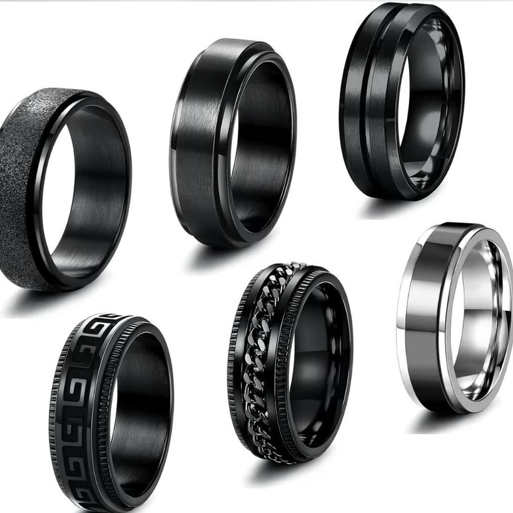 Men's Black and Silver Ring Set